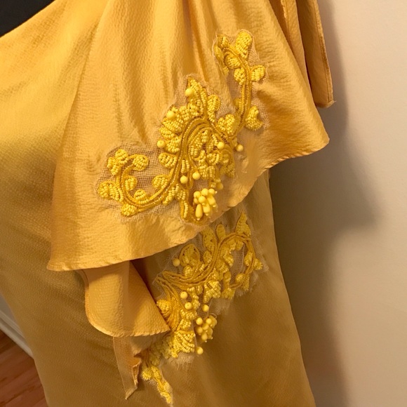 Nanette Lepore Silk Beaded & Exaggerated Front Ruffle One Shouldered Blouse Sz 4 - Picture 2 of 7
